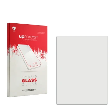 Parte frontal de un envase de producto con el logotipo de la marca upscreen. Al lado está el protector de pantalla correspondi