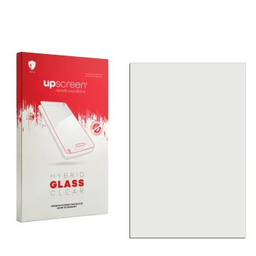 Parte frontal de un envase de producto con el logotipo de la marca upscreen. Al lado está el protector de pantalla correspondi