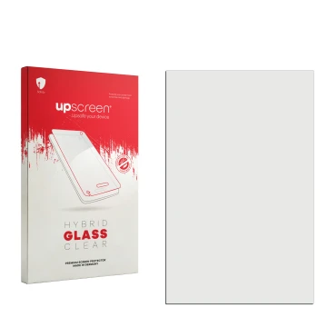 Parte frontal de un envase de producto con el logotipo de la marca upscreen. Al lado está el protector de pantalla correspondi