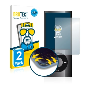 Parte frontal de un envase de producto con el logotipo de la marca BROTECT. Al lado se muestra el dispositivo Apple iPod nano 