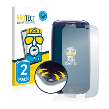 Parte frontal de un envase de producto con el logotipo de la marca BROTECT. Al lado se muestra el dispositivo Samsung Galaxy S