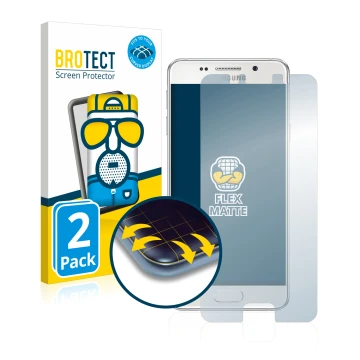 Parte frontal de un envase de producto con el logotipo de la marca BROTECT. Al lado se muestra el dispositivo Samsung Galaxy A