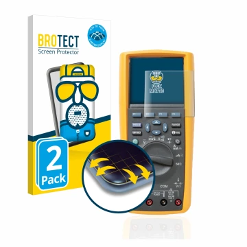 Parte frontal de un envase de producto con el logotipo de la marca BROTECT. Al lado se muestra el dispositivo Fluke MultiMeter