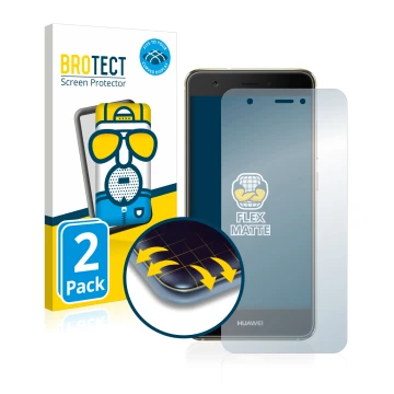 Parte frontal de un envase de producto con el logotipo de la marca BROTECT. Al lado se muestra el dispositivo Huawei Nova con 