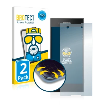 Parte frontal de un envase de producto con el logotipo de la marca BROTECT. Al lado se muestra el dispositivo Sony Xperia XA1 