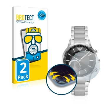 Parte frontal de un envase de producto con el logotipo de la marca BROTECT. Al lado se muestra el dispositivo Emporio Armani C