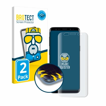 Parte frontal de un envase de producto con el logotipo de la marca BROTECT. Al lado se muestra el dispositivo Samsung Galaxy S