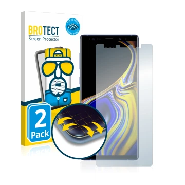 Parte frontal de un envase de producto con el logotipo de la marca BROTECT. Al lado se muestra el dispositivo Samsung Galaxy N