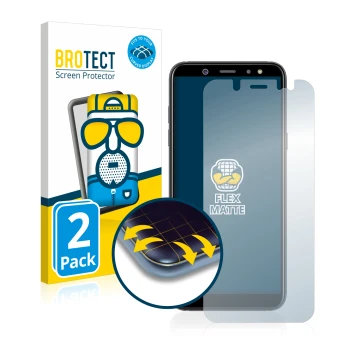 Parte frontal de un envase de producto con el logotipo de la marca BROTECT. Al lado se muestra el dispositivo Samsung Galaxy A