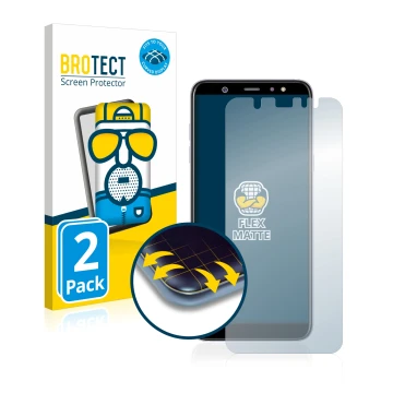 Parte frontal de un envase de producto con el logotipo de la marca BROTECT. Al lado se muestra el dispositivo Samsung Galaxy A
