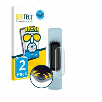 Parte frontal de un envase de producto con el logotipo de la marca BROTECT. Al lado se muestra el dispositivo Garmin Vivosmart