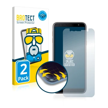 Parte frontal de un envase de producto con el logotipo de la marca BROTECT. Al lado se muestra el dispositivo Samsung Galaxy J