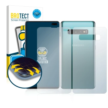 Parte frontal de un envase de producto con el logotipo de la marca BROTECT. Al lado se muestra el dispositivo Samsung Galaxy S