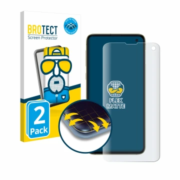 Parte frontal de un envase de producto con el logotipo de la marca BROTECT. Al lado se muestra el dispositivo Samsung Galaxy S