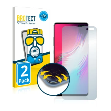 Parte frontal de un envase de producto con el logotipo de la marca BROTECT. Al lado se muestra el dispositivo Samsung Galaxy S