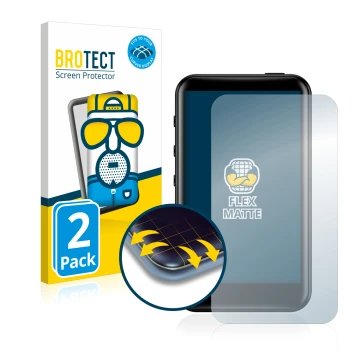 Parte frontal de un envase de producto con el logotipo de la marca BROTECT. Al lado se muestra el dispositivo FiiO M6 con su p