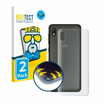 Parte frontal de un envase de producto con el logotipo de la marca BROTECT. Al lado se muestra el dispositivo ZTE Blade A530 (