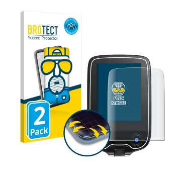 Parte frontal de un envase de producto con el logotipo de la marca BROTECT. Al lado se muestra el dispositivo Freestyle Libre 