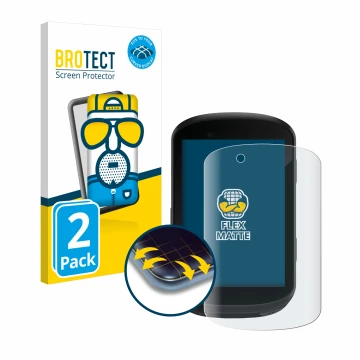 Parte frontal de un envase de producto con el logotipo de la marca BROTECT. Al lado se muestra el dispositivo Garmin Edge 830 