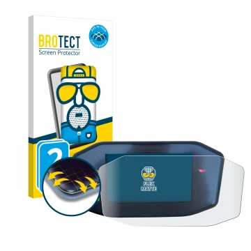 Parte frontal de un envase de producto con el logotipo de la marca BROTECT. Al lado se muestra el dispositivo KTM 790 Duke con