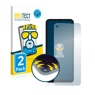 Parte frontal de un envase de producto con el logotipo de la marca BROTECT. Al lado se muestra el dispositivo Motorola One Vis