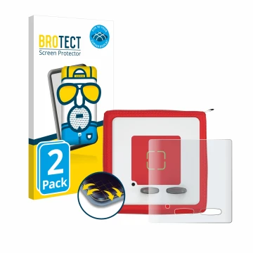 Parte frontal de un envase de producto con el logotipo de la marca BROTECT. Al lado se muestra el dispositivo Tonies Toniebox 