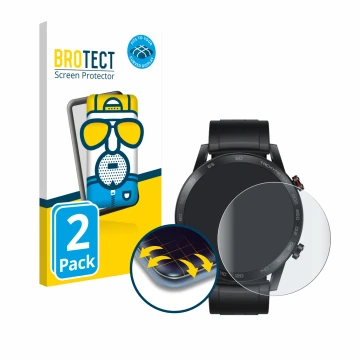 Parte frontal de un envase de producto con el logotipo de la marca BROTECT. Al lado se muestra el dispositivo Honor Watch Magi