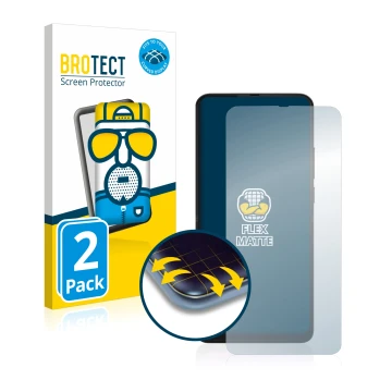 Parte frontal de un envase de producto con el logotipo de la marca BROTECT. Al lado se muestra el dispositivo Motorola One Hyp