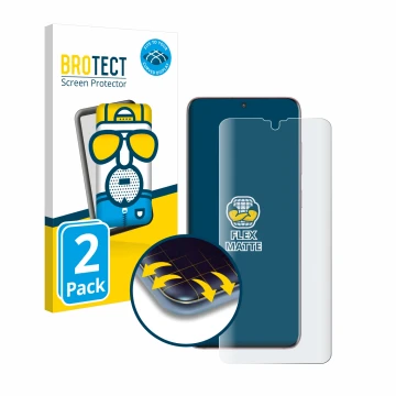 Parte frontal de un envase de producto con el logotipo de la marca BROTECT. Al lado se muestra el dispositivo Samsung Galaxy S