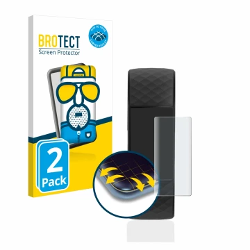 Parte frontal de un envase de producto con el logotipo de la marca BROTECT. Al lado se muestra el dispositivo Fitbit Charge 4 