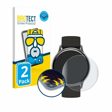 Parte frontal de un envase de producto con el logotipo de la marca BROTECT. Al lado se muestra el dispositivo Umidigi Uwatch 2