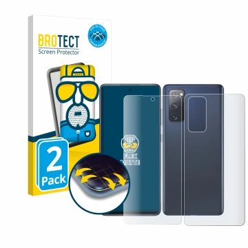 Parte frontal de un envase de producto con el logotipo de la marca BROTECT. Al lado se muestra el dispositivo Samsung Galaxy S