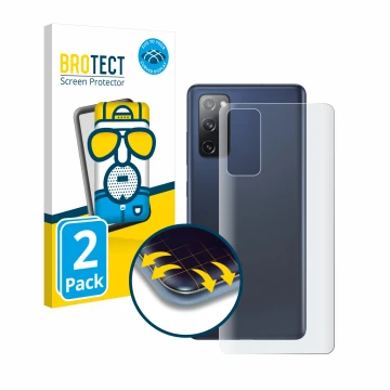 Parte frontal de un envase de producto con el logotipo de la marca BROTECT. Al lado se muestra el dispositivo Samsung Galaxy S