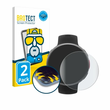 Parte frontal de un envase de producto con el logotipo de la marca BROTECT. Al lado se muestra el dispositivo Polar Vantage V2