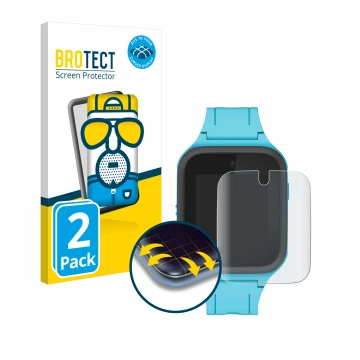 Parte frontal de un envase de producto con el logotipo de la marca BROTECT. Al lado se muestra el dispositivo TCL Movetime Fam