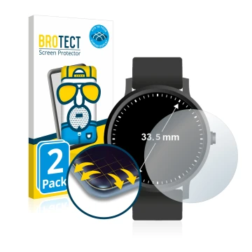 Parte frontal de un envase de producto con el logotipo de la marca BROTECT. Al lado se muestra el dispositivo Relojes (Circula