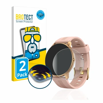 Parte frontal de un envase de producto con el logotipo de la marca BROTECT. Al lado se muestra el dispositivo AGPtek LW11 con 