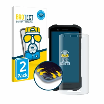 Parte frontal de un envase de producto con el logotipo de la marca BROTECT. Al lado se muestra el dispositivo Zebra TC26 con s