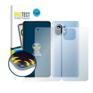 Parte frontal de un envase de producto con el logotipo de la marca BROTECT. Al lado se muestra el dispositivo Xiaomi Mi 11 Lit