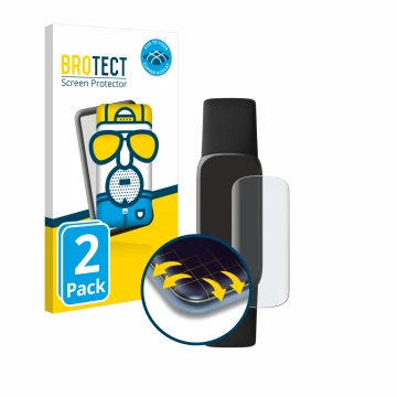 Parte frontal de un envase de producto con el logotipo de la marca BROTECT. Al lado se muestra el dispositivo Fitbit Luxe con 