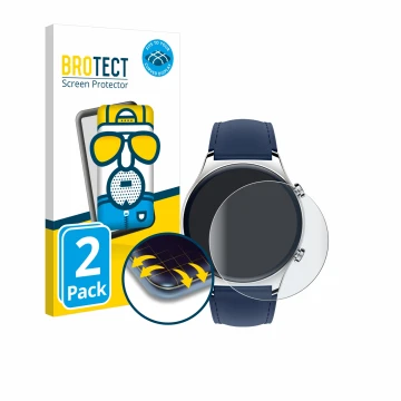 Parte frontal de un envase de producto con el logotipo de la marca BROTECT. Al lado se muestra el dispositivo Honor Watch GS 3