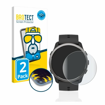 Parte frontal de un envase de producto con el logotipo de la marca BROTECT. Al lado se muestra el dispositivo Suunto 5 Peak co