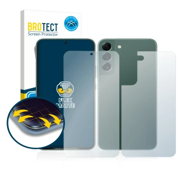 Parte frontal de un envase de producto con el logotipo de la marca BROTECT. Al lado se muestra el dispositivo Samsung Galaxy S