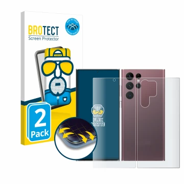 Parte frontal de un envase de producto con el logotipo de la marca BROTECT. Al lado se muestra el dispositivo Samsung Galaxy S