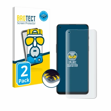 Parte frontal de un envase de producto con el logotipo de la marca BROTECT. Al lado se muestra el dispositivo OnePlus Nord 2T 