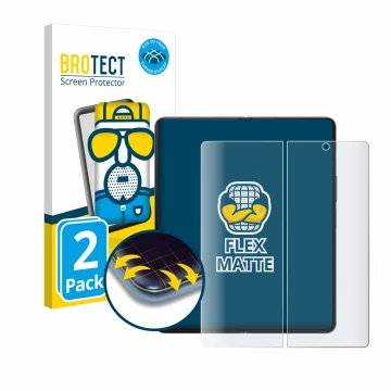Parte frontal de un envase de producto con el logotipo de la marca BROTECT. Al lado se muestra el dispositivo Samsung Galaxy Z