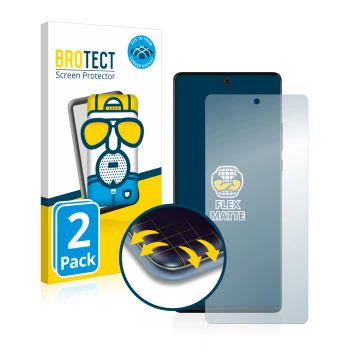 Parte frontal de un envase de producto con el logotipo de la marca BROTECT. Al lado se muestra el dispositivo Motorola Edge 30