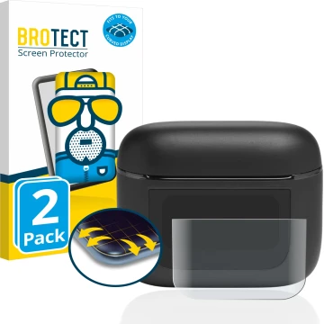Parte frontal de un envase de producto con el logotipo de la marca BROTECT. Al lado se muestra el dispositivo JBL Tour Pro 2 c