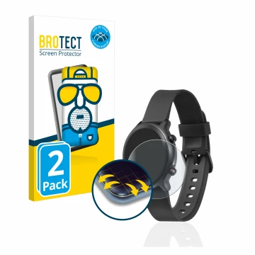 Parte frontal de un envase de producto con el logotipo de la marca BROTECT. Al lado se muestra el dispositivo Doro Watch con s