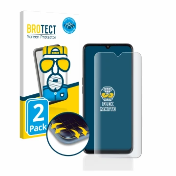 Parte frontal de un envase de producto con el logotipo de la marca BROTECT. Al lado se muestra el dispositivo Oppo A77 5G con 